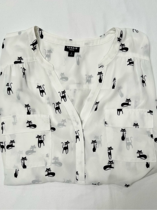 torrid Tops - torrid White Blouse with Black Cat Motif